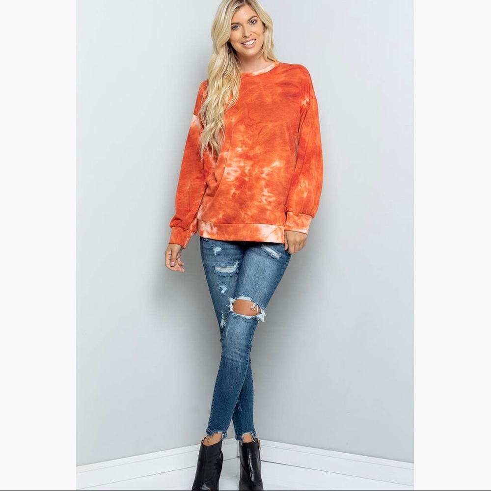 Orange Tie Dye Long Sleeve Tee - Picture 2 of 3